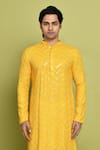 Aryavir Malhotra_Yellow Dhoti Pant Dupion Art Silk Embellished Chevron Embroidered Kurta With _at_Aza_Fashions