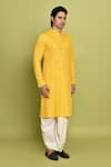 Shop_Aryavir Malhotra_Yellow Dhoti Pant Dupion Art Silk Embellished Chevron Embroidered Kurta With 