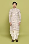 Shop_Aryavir Malhotra_White Dhoti Pant Dupion Art Silk Embroidered Floral Jaal Pattern Kurta With _Online_at_Aza_Fashions