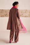 Shop_Esha Arora_Brown Chanderi Silk Embroidered Zardozi Round Anarkali Pant Set_at_Aza_Fashions