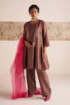 Esha Arora_Brown Chanderi Silk Embroidered Zardozi Round Anarkali Pant Set_Online_at_Aza_Fashions