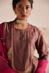 Esha Arora_Brown Chanderi Silk Embroidered Zardozi Round Anarkali Pant Set_at_Aza_Fashions