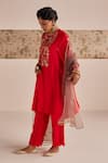 Buy_Esha Arora_Red Organza Silk Embroidered Zardozi Round Floral Kurta Pant Set _Online_at_Aza_Fashions