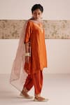 Shop_Esha Arora_Orange Chanderi Tissue Embroidered Zardozi Round Bodice Kurta Salwar Set_Online_at_Aza_Fashions