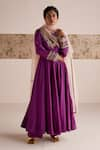 Buy_Esha Arora_Purple Chanderi Silk Embroidered Zardozi Round Bodice Anarkali Pant Set _at_Aza_Fashions