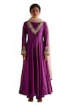 Esha Arora_Purple Chanderi Silk Embroidered Zardozi Round Bodice Anarkali Pant Set _Online_at_Aza_Fashions