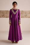 Buy_Esha Arora_Purple Chanderi Silk Embroidered Zardozi Round Bodice Anarkali Pant Set _Online_at_Aza_Fashions