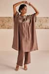 Buy_Esha Arora_Brown Silk Embroidered Zardozi Round Bodice Kaftan With Pant _at_Aza_Fashions