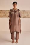 Buy_Esha Arora_Brown Silk Embroidered Zardozi Round Bodice Kaftan With Pant _Online_at_Aza_Fashions