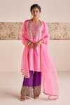 Buy_Esha Arora_Pink Silk Crepe Embroidered Zardozi Round Checkred Kurta Pant Set _at_Aza_Fashions