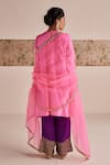 Shop_Esha Arora_Pink Silk Crepe Embroidered Zardozi Round Checkred Kurta Pant Set _at_Aza_Fashions