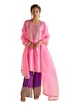 Shop_Esha Arora_Pink Silk Crepe Embroidered Zardozi Round Checkred Kurta Pant Set _Online_at_Aza_Fashions