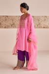 Esha Arora_Pink Silk Crepe Embroidered Zardozi Round Checkred Kurta Pant Set _at_Aza_Fashions