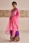 Buy_Esha Arora_Pink Silk Crepe Embroidered Zardozi Round Checkred Kurta Pant Set 