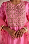 Shop_Esha Arora_Pink Silk Crepe Embroidered Zardozi Round Checkred Kurta Pant Set 