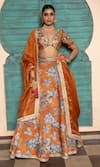 Buy_Seeaash_Orange Organza Printed Floral V-neck Nur Blossom Lehenga Set _at_Aza_Fashions