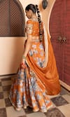 Shop_Seeaash_Orange Organza Printed Floral V-neck Nur Blossom Lehenga Set _at_Aza_Fashions