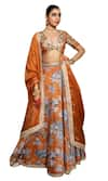 Shop_Seeaash_Orange Organza Printed Floral V-neck Nur Blossom Lehenga Set _Online_at_Aza_Fashions