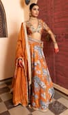 Buy_Seeaash_Orange Organza Printed Floral V-neck Nur Blossom Lehenga Set 