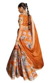 Seeaash_Orange Organza Printed Floral V-neck Nur Blossom Lehenga Set _Online