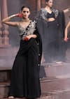 Buy_Seeaash_Black Crepe Embellished Firdaus Floral Pre-draped Sharara Saree With Blouse _Online_at_Aza_Fashions