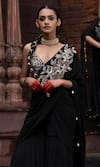 Shop_Seeaash_Black Crepe Embellished Firdaus Floral Pre-draped Sharara Saree With Blouse _at_Aza_Fashions