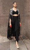 Shop_Seeaash_Black Organza Embellished Floral Cape Zohra Sequin Dhoti Skirt Set _Online_at_Aza_Fashions