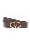 Buy_Vantier_Brown Hammered Textured Ostrich Leather Buckled Belt_at_Aza_Fashions