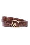 Buy_Vantier_Brown Croc Texture Horse Buckled Leather Belt_at_Aza_Fashions