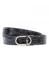 Buy_Vantier_Black Croc Texture Oval Buckled Leather Belt_at_Aza_Fashions