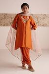 Buy_Esha Arora_Orange Chanderi Tissue Embroidered Zardozi Round Bodice Kurta Salwar Set_at_Aza_Fashions