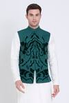 Arun verma_Green Linen Embroidery Damask Bloom Bundi _Online_at_Aza_Fashions