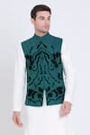 Buy_Arun verma_Green Linen Embroidery Damask Bloom Bundi _Online_at_Aza_Fashions