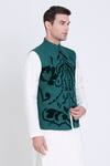 Shop_Arun verma_Green Linen Embroidery Damask Bloom Bundi _Online_at_Aza_Fashions