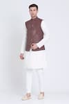 Buy_Arun verma_Brown Linen Embroidery Celeste Bloom Resham Bundi _at_Aza_Fashions