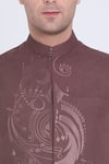 Arun verma_Brown Linen Embroidery Celeste Bloom Resham Bundi _at_Aza_Fashions