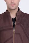 Arun verma_Brown Silk Embroidered Geometric Front Zipper Jacket _at_Aza_Fashions