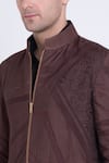 Buy_Arun verma_Brown Silk Embroidered Geometric Front Zipper Jacket 