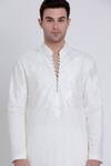 Arun verma_Ivory Linen Embroidered Geometric Resham Kurta With Draped Pant _at_Aza_Fashions