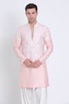 Buy_Arun verma_Pink Linen Embroidered Geometric Resham Kurta With Draped Pant _Online_at_Aza_Fashions