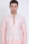 Arun verma_Pink Linen Embroidered Geometric Resham Kurta With Draped Pant _at_Aza_Fashions