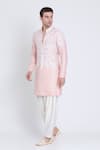 Buy_Arun verma_Pink Linen Embroidered Geometric Resham Kurta With Draped Pant 