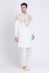 Arun verma_Ivory Linen Embroidered Applique Kurta With Dhoti Pant _Online_at_Aza_Fashions