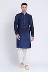 Buy_Arun verma_Blue Silk Embroidered Patch Geometric Pattern Resham Kurta With Dhoti Pant _at_Aza_Fashions