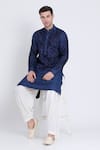 Arun verma_Blue Silk Embroidered Patch Geometric Pattern Resham Kurta With Dhoti Pant _Online_at_Aza_Fashions