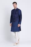 Arun verma_Blue Silk Embroidered Patch Geometric Pattern Resham Kurta With Dhoti Pant _at_Aza_Fashions