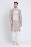 Buy_Arun verma_Pink Chanderi Embroidered Patch Straight Kurta With Dhoti Pant _at_Aza_Fashions