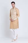 Buy_Arun verma_Gold Tissue Embroidered Patch Floral Aari Straight Kurta With Pant _at_Aza_Fashions