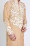 Buy_Arun verma_Gold Tissue Embroidered Patch Floral Aari Straight Kurta With Pant _Online_at_Aza_Fashions