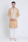 Arun verma_Gold Tissue Embroidered Patch Floral Aari Straight Kurta With Pant _at_Aza_Fashions